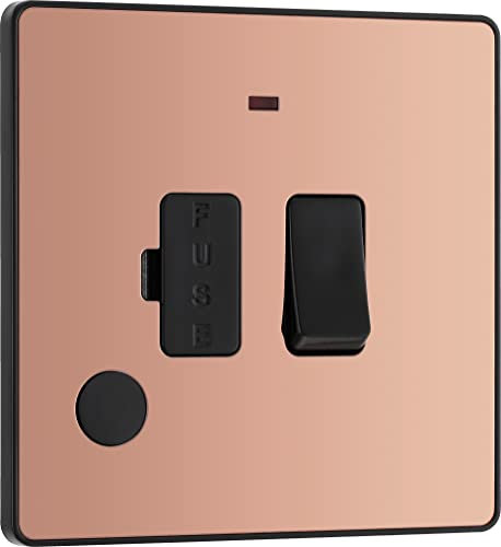 BG Electrical Switched Fused Connection Unit with LED Power Indicator and Flex Outlet, Fused Spur Switch, Double Pole, Screwless Front Plate, Round Edges, Evolve, Polished Copper, 13A, PCDCP52B