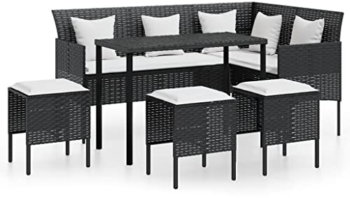 Bussandri Exclusive - 5-teiliges Lounge-Set mit Kissen L-förmig Polyrattan schwarz