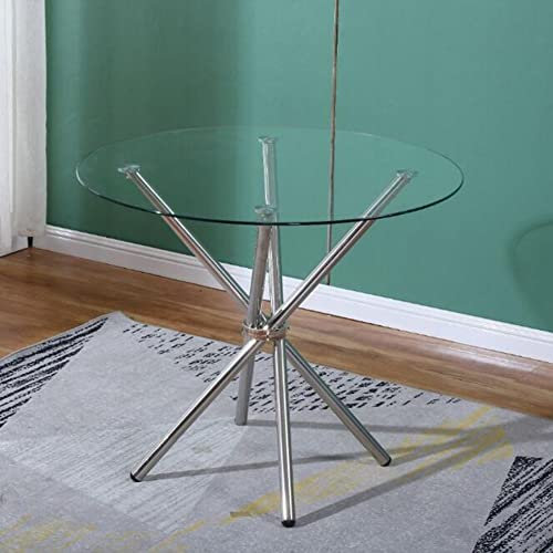 Rond Verre Trempé Table De Salle à Manger avec Pieds en Métal Chromé Compact Peu Encombrante Table à Manger De Cuisine Restaurants Pub Bureau Et Café(Size:Round 90cm,Color:D)