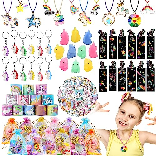 BOIKOKY 122 Pezzi Gadget Compleanno Unicorno Bambini, Unicorno Festa Bambina Regalo con Portachiavi Giveaway Regalini Fine Unicorno Festa Bambina Regalo Bambini Bambina
