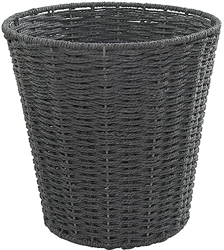 Armo® Round Rattan Effect Woven Waste Paper Bin Basket For Office, Bedroom, Home, Work Rubbish Bin Storage Baskets (Grey)