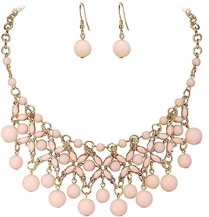 EVER FAITH Sommer Boho-Schmuck-Set für Damen, leichtes Harz Blume Tropfen Cluster Rosa Statement Halskette Ohrringe Set