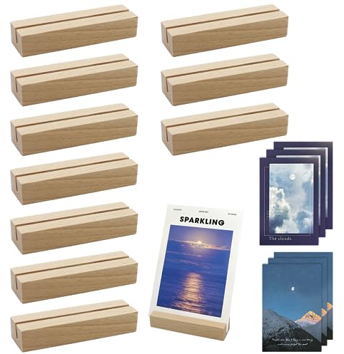 CONNECTION 10 Stücke Holz Kartenhalter,Tischkartenhalter Holz,Tischkarte Inhaber Menükartenhalter Postkartenhalter Massivem Buchenholz Kartenhalter Hochzeit als Fotohalter Holz (mit 6 Dekokarte)