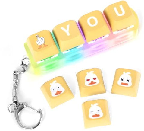 A AIFAMY Keyboard Fidget Toys Adult Finger Fidget Clicker Keychain with LED Light and 4 Replaceable Keycaps Decompression Toys for Autism Stress Relief (Duck, 4 in 1)