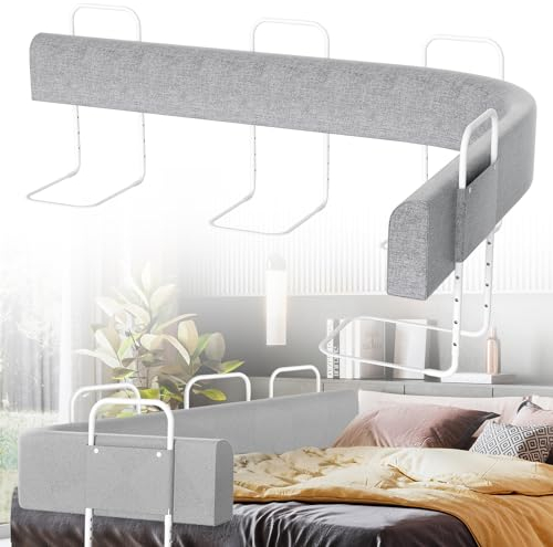 Ansobea 200cm Bettgitter Rausfallschutz Babybettgitter, Kinderbettgitter 5-Loch Höhenverstellbar, Bettschutzgitter für Kinderbetten und Familienbetten, Grau