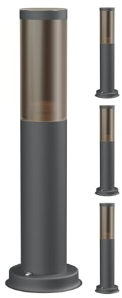ledscom.de 4 Stück Wegelicht/Pollerleuchte/Gartenleuchte PORU für außen, Rauchoptik, IP44, 38,5 cm, anthrazit, 1x E27 max. 40W