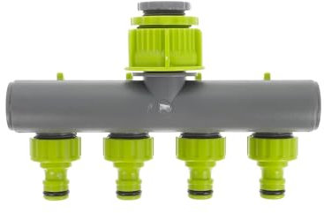 Divisorio Fontana a 4 Vie Indipendenti per Irrigazione - Rubinetto Multifunzione con 4 Uscite, Ottimale per Giardino e Orto, Antigelo, Adatto a Rubinetti da 1” e 3/4, Pressione 4 bar, 10x15x6cm