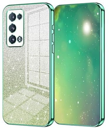 UPLAI Cover per OPPO Reno 6 Pro 5G (Reno6 Pro 5G), Ultra Sottile Antiurto Custodia con Carta Glitterata Pendenza e Bordo Elettrolitico, Premio Morbido TPU Silicone Elegante Caso.Verde