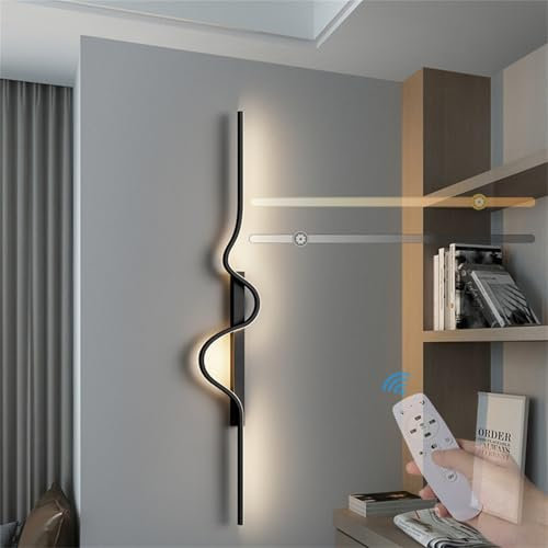 TZSMUM Moderne LED Wandleuchte Dimmbar mit Fernbedienung Welle Lang Moderne Wandlampe Für Wohnkultur Acryl Wandbeleuchtung Für Innenbereich Wohnzimmer Schlafzimmer Büro (Schwarz,80CM)