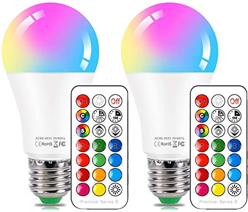 HYDONG LED Lampe E27 RGB Farbwechsel Glühbirne 10W Dimmbar Lampen mit Fernbedienung 12 Farbige + Kaltweiss LED Birnen für Deko Schlafzimmer - 2er