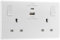 AMK® BG 2 Gang 13 Amp Switched Socket with Outboard Rockers and Double USB Ports White Colour Easy Charge Plugs