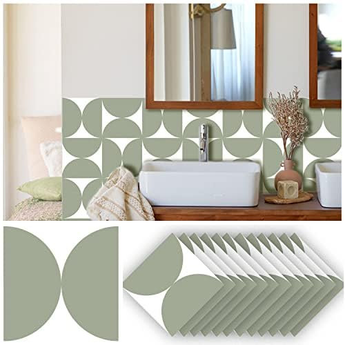 Neukids Sage Green Tile Stickers, Peel and Stick backsplash Tiles Green, Tile Sticker for Kitchen Bathroom Staircase Laundry RV Panels Fireplace Cooker Backsplash 12PCS