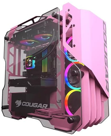 Computer Case Tempered Glass Mid-Tower ATX Case - 5 Fan Positions - Cable Management System - Including RGB Fan - Open Architecture - USB 3.0(Pink)