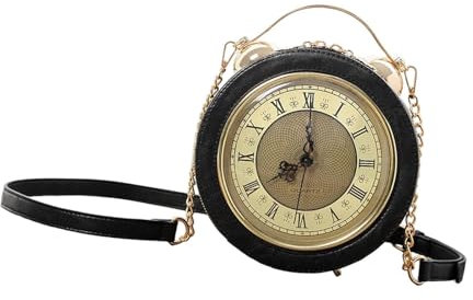 Baoblaze Damen-Geldbörse in runder Uhrenform mit Reißverschluss und Uhr, Tragetasche, Schultertasche, Geschenk für Mama und Freundin, Schwarz