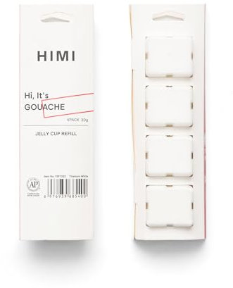 HIMI Gouache Refill Jelly Cups, Pack of 4, 30 g, Monochrome Colours for Artists and Amateurs, Unique Design in Jelly Cups (A-White)