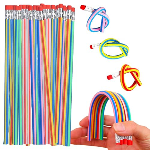 IKOPFLN Packung mit 20 flexiblen Bleistiften mit Radiergummi, flexible biegsame Bleistifte für Schule, Party, Preisgeschenke