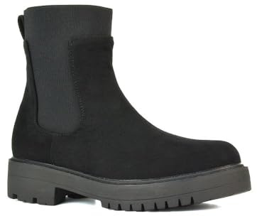 Women's Chelsea Ankle Boots Ladies Pull On Elasticated Gusset Goth Punk Black Biker Booties Shoes Size 3-8