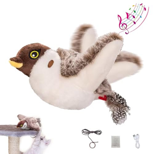 JIMACRO Katzenspielzeug Vogel Elektrisch, 3 Vibrationsmodi Interaktives Katzenspielzeug Vogel Fliegender Vogel Spielzeug für Katzen zum Spielen Treten