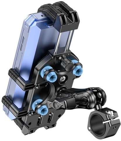 LOKTENWO Motorcycle Phone Mount with Vibration Dampener & Secure Lock, [Size Adjustable] [Larger & Thicker Phones Friendly ] Handlebar Cellphone Holder for ATV Scooter for 5.7''-8.5'' Smartphone