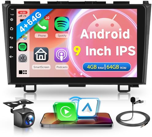 4G+64G Wireless Carplay Android Autoradio 2 Din für Honda CRV CR-V 3 2007-2011 9 Zoll Touchscreen Autoradio mit Android Auto Navi GPS WiFi Mirror Link Bluetooth FM/RDS/32 EQ/USB/SWC Rückfahrkamera