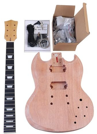 SG Style DIY E-Gitarren-Set, 100,1 x 69,9 cm, 6 kg, Korpus aus Erle und Ahorn, mit allen notwendigen Montageteilen für Anfänger