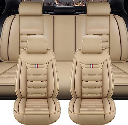 Autositzbezüge für BMW E46 E90 E39 E60 E36 G30, Sitzbezüge Auto Leder，Wasserdicht, Atmungsaktiv, 5-Sitzer, Bequemes Fahren(Beige)