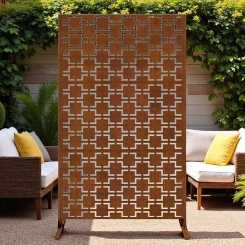 Nicoman Outdoor Privacy Screen Panel, Decorative Metal Garden Divider, Geometric Pattern, Freestanding Room Partition for Patio, Deck, Backyard (Rust - Square, 180 x 120 cm)