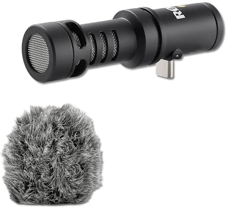 Rode VideoMic Me-C+ USB-C Directional Microphone Bundle with WS9 Furry Windshield — Cardioid Smartphone Mic for TikTok, Vlogging, Mobile Journalism, Content Creation