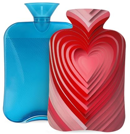 Myfsucce Wärmflasche mit Bezug, Herzform, wiederverwendbar, PVC, zur Schmerzlinderung, Krämpfe und Wärme, 31 x 20,3 cm, 2 l