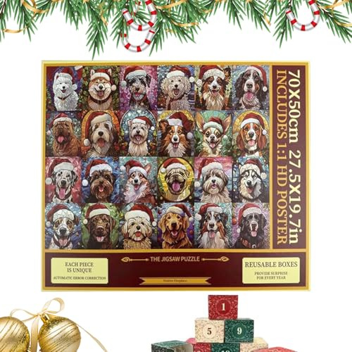 2025 Puzzle Advent Calendars - 24 Days Christmas Countdown Calendar, 1000 Pieces Paper Cat Dog Jigsaw Puzzle, for Men Kids Party Family Gathering Entertainment Celebration Home Offices