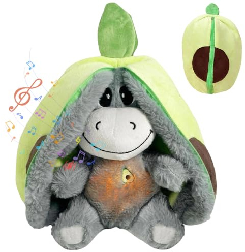 Gobesty Atmendes Kuscheltier, Esel Kuscheltier mit Atembewegung und Musik, Weiches Schlafender Plüsch Esel mit Warmem Licht, Schlummer Kuscheltiers für Neugeborene und Junge Mütter (Avocado)