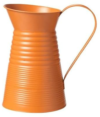 OASIS® Fiesta Tin Jug – 25cm Floral Vase for Flower Arrangements, Decorative Metal Pitcher for Home & Event Decor (Marino Blue, Tango, Rosa, Viva) (Tango Orange)