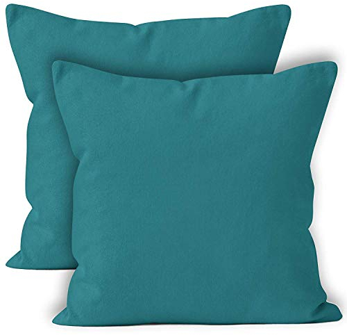 Encasa XO Baumwoll-Kissenbezüge, 2er-Set I 20x20 in (50x50 cm) - Azul Blau I kein Einsatz I einfach Kissenbezüge I Maschinenwaschbar | Nur Innen benutzen