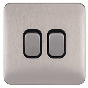 Schneider Electric Lisse Screwless Deco - Double 2 Way Light Switch, 10AX, GGBL1022BSS, Stainless Steel with Black Insert