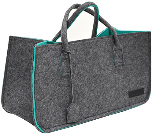DuneDesign Bis 25kg: Shopping Bag Filz XXL - 50x25x25 Schwerlast Filztasche Groß - Kamintasche für Holz Tragetasche Kaminholz Korb - Auto Einkaufskorb Faltbar Einkaufstasche Filz Kaminholzkorb Modern