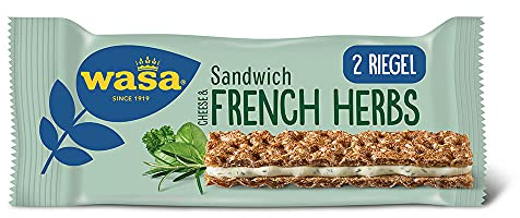 Wasa Knäckebrot Sandwich Cheese & French Herbs 30g I Knäckebrot-Snack aus Roggenvollkorn mit einer Füllung aus Käse & französischen Kräutern, je 2 Sticks, Perfekt für unterwegs