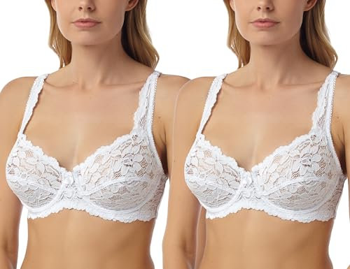 2 Pack Undercover Full Cup Lace Underwired Bra BR26 White 36B