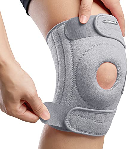 AVIDDA Knee Support for Men and Women - Knee Brace with Open Patella - Compression Sleeve with 3 Straps for Running, Sports, Arthritis, Joint Pain Relief, ACL, MCL, Tendonitis - Grey
