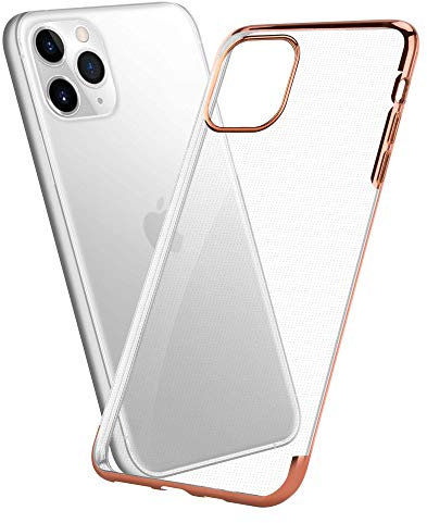 Case For iPhone 11 Pro (5.8), Silicone Gel Rubber Case, Rose Gold, Metallic Soft Flexible Case With Clear Back, Protective Cover