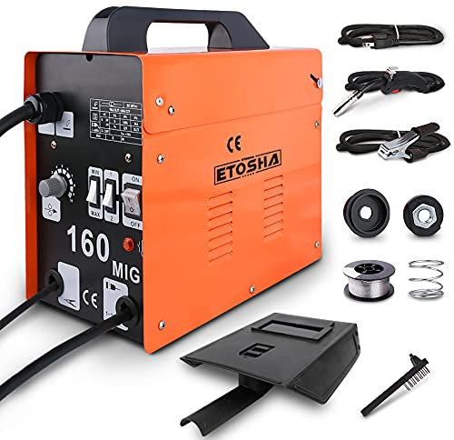 ETOSHA Saldatrice portatile MIG da 160 A, saldatrice ad alimentazione automatica senza gas, saldatrice ad alimentazione automatica a filo CA da 110 V con pistola di saldatura, morsetto di messa a