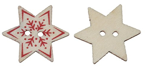 SiAura Material - 50 Stück Holzknöpfe Hexagon Weihnachten Schneeflocke Muster 25mm x 22mm, rot, 2 Löcher I Zum Nähen, Basteln und Dekorieren