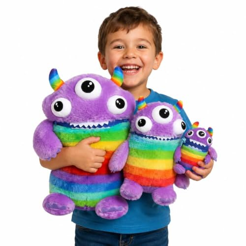Worry Yummy Kinder Monster Stofftier - Clip On Groß & Jumbo Soft Kuscheltier Set für Kinder - Jungen & Mädchen Angst, Stress & Angst Reduzieren Schlafbegleiter - Lila 'Zipper'