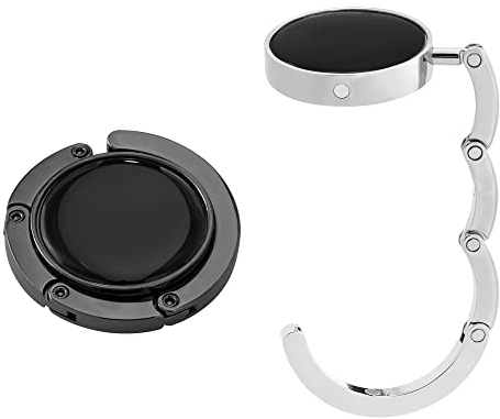 kwmobile Taschenhalter für Tisch - 2X Faltbare Antirutsch Handtaschenhalter Tisch Haken - Taschen Aufhänger - Geschenkidee Gadgets für Frauen - Taschenhaken Set in Silber Schwarz