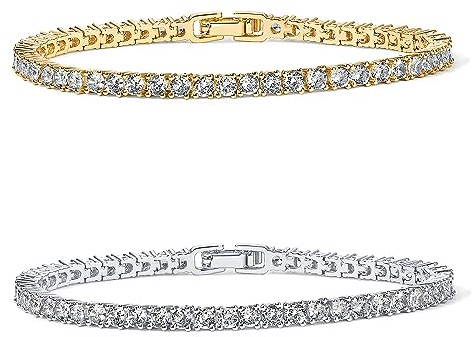 PAVOI Tennis Bracelets for Women - 14K Yellow Gold and Rhodium Plated 3mm Cubic Zirconia Classic Gold Tennis Bracelets for Women and Men - Trendy Mixed Metals CZ Jewelry Gifts - Size 6.5 Inches