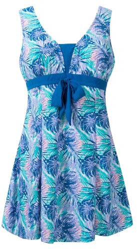 Wantdo Femme Maillot de Bain 1 Piece Jupette Amincissant Slim Col V Cache Ventre Robe Tankini Floral Push Up Grande Taille Imprimé Violet 56