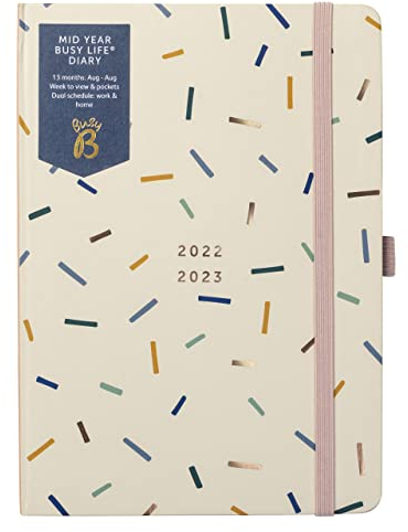 Busy B – Mid-Year Busy Life Terminkalender ab August 2022 bis August 2023 - Sprinkle - Akademischer Terminkalender A5 mit Wochenübersicht, Stifthalter, elastischer Verschluss und Steckfächer, 3974AMZ