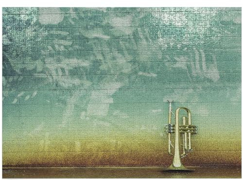 ABAKUHAUS Musik Puzzle, Alte getragene Trompete Grungy, Heirloom-Qualität lustige Aktivität für die Familie langlebiger Karton, 1000 Stücke, Sea Green Brown