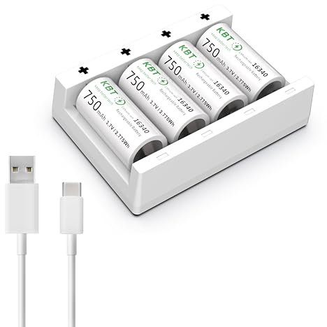 KBT Rechargeable 123A Lithium Batteries, 4pack with Charger for Arlo Wireless Cameras VMC3030 / VMK3200 / VMS3330, 3430, 3530