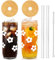 ANOTION Cute Glass Cups with Lids and Straws, Mason Jars with Flower Design, Bamboo Lid, Iced Coffee Cups Tumbler Drinking Glasses Travel Coffee Mug Perfect for Coffee, Smoothies