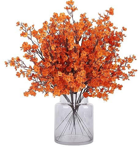 N&T NIETING Gypsophila fiori artificiali, 12 Pezzi fiori artificiali per il fai da te, fiori bouquet, feste, centrotavola, composizioni floreali e decorazioni per la casa (arancione)